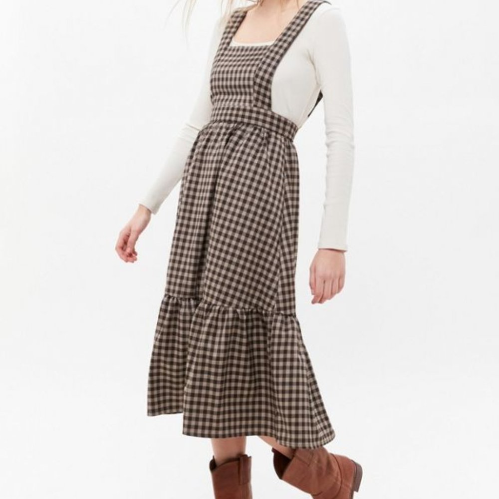 Urban Outfitters Cavalcade Gingham Apron Midi Dres